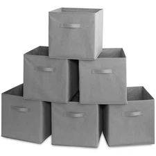 6 Collapsible 13" Fabric Cubby Cube Storage Bin Baskets for Shelves - Gray