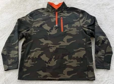 Russell Athletics Mens XL 1/4 Zip Camo Pull Over Jacket Camouflage & Orange