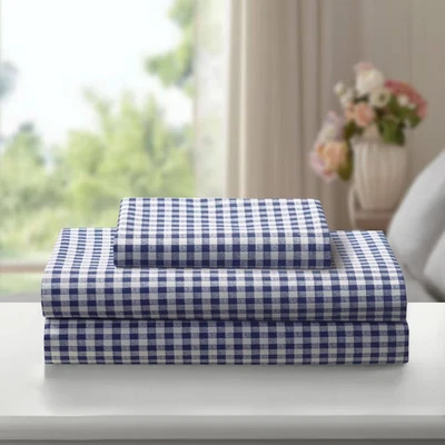 Laurel & Mayfair King Gingham Print Sheet Set Navy