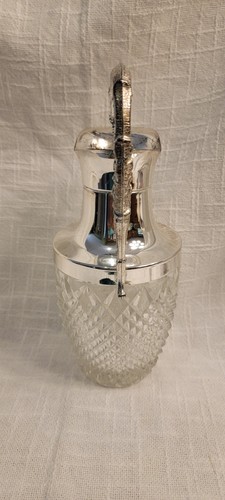 Diamond Cut Glass Carafe Decanter Vase Silverplated Ornate Handle Spout Italian - Picture 4 of 8
