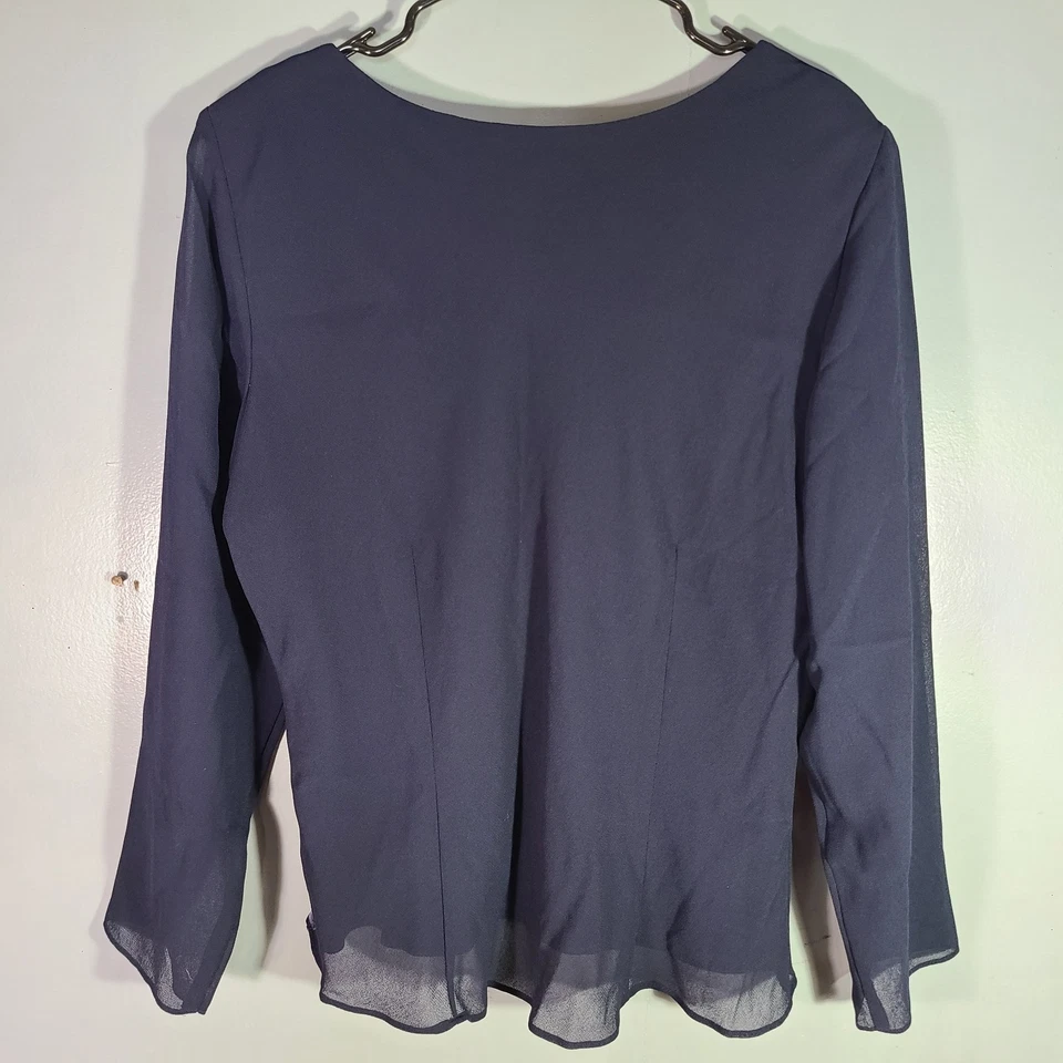 Blusa Studio 1 para mujer talla 18 azul oscuro con patrón floral de cuentas Foto 2 de 4