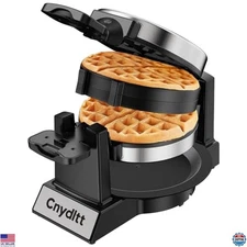 1400W Belgian Waffle Maker - Double Iron, Nonstick, 180° Flip, 8-Slice, Steel