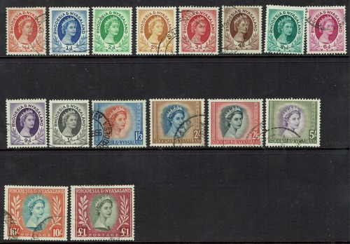 RHODESIA AND NYASALAND 1954 QEII SET DEFINITIVO USADO