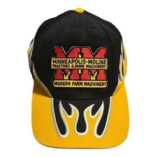 Minneapolis Moline Tractor & Farm Machinery Hat Cap Black Yellow Flames Vintage