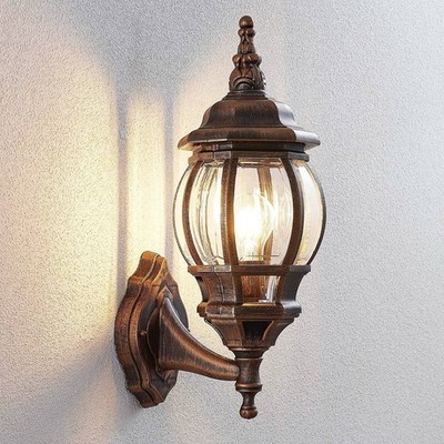 Lindby Wandlampe außen Laterne gold gebürstet, Aussenwandleuchte seewasserfest,