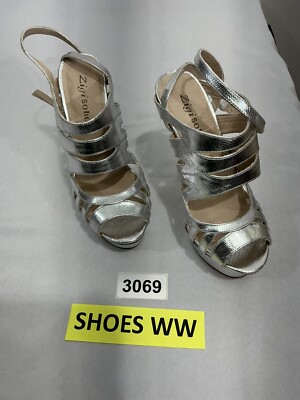 Womans Zigisoho Lanette Size 6 Silver Strappy Open Toe Sling Back Platform Heels