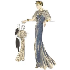 30's Sewing Pattern: Vogue Evening Dress & Shawl - Bust=42” (106.7cm)