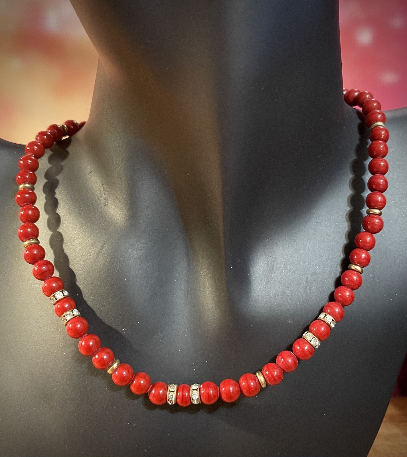 Henkel & Grosse Red Bead & Crystal Necklace - Gem