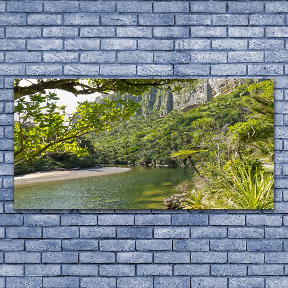 Tableau d'art Nature Lac impression sous verre premium 140x70 cm