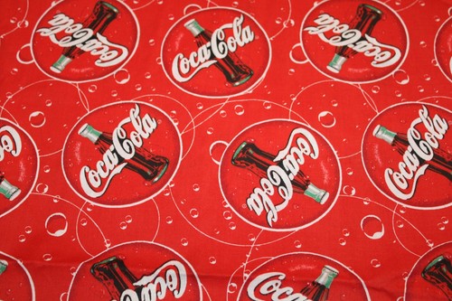 Coca Cola Soda Bottle Red Logo Cotton Fabric 2 yds x 44 inch wide Piece - Picture 7 of 8