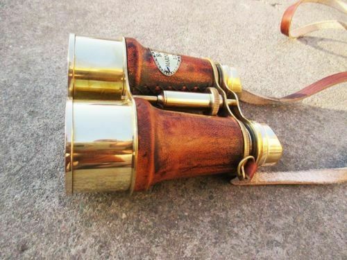 Binoculares náuticos vintage de cuero de latón marino para barco que funcionan antiguos - Imagen 3 de 4