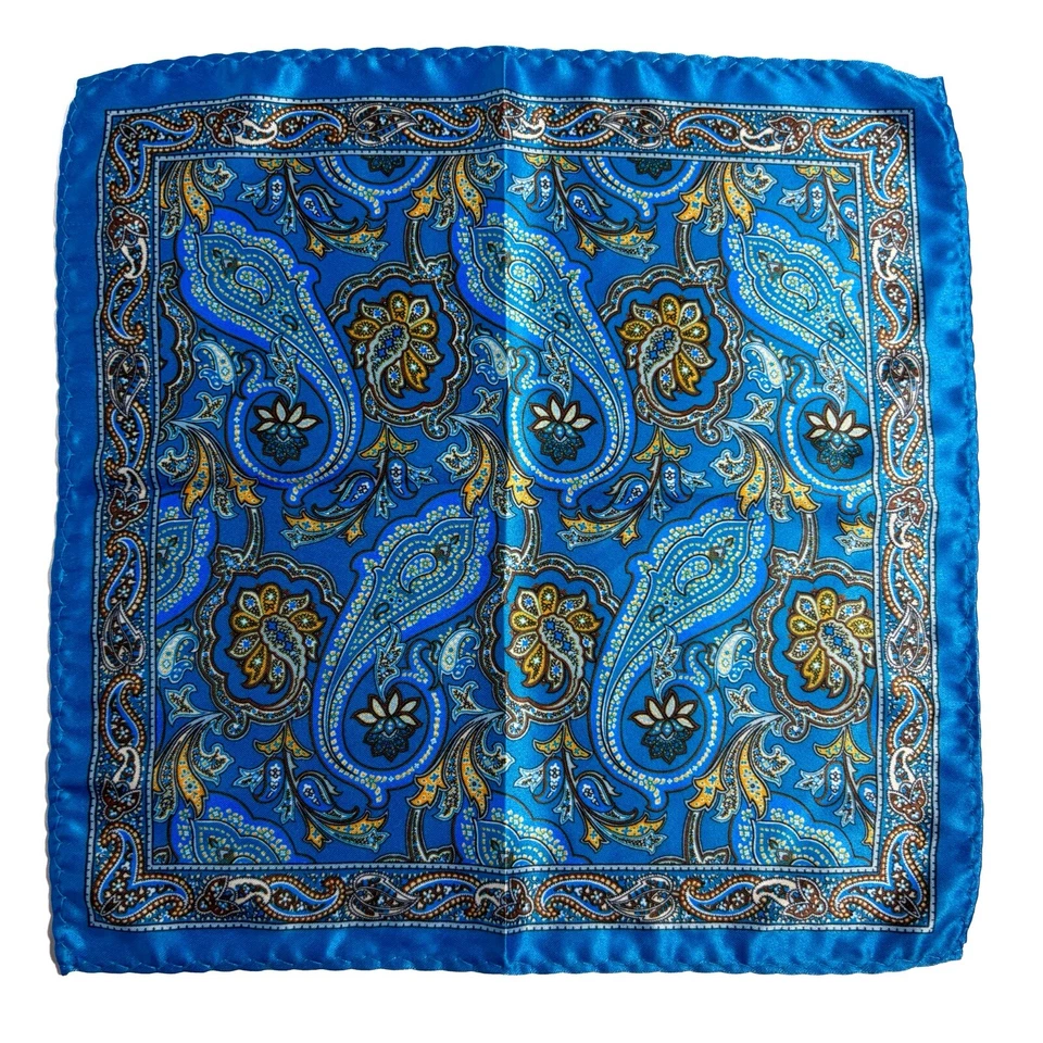Aqua Blue Paisley Pocket Square - Image 2 of 4