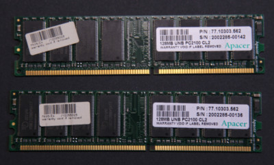 2 Stk. Apacer RAM 128MB UNB PC2100 CL2