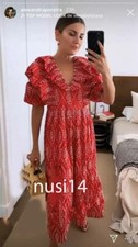 ZARA NEW MIDI DRESS WITH CUTWORK EMBROIDERY PUFF SLEEVES RED XS-XXL 0881/118