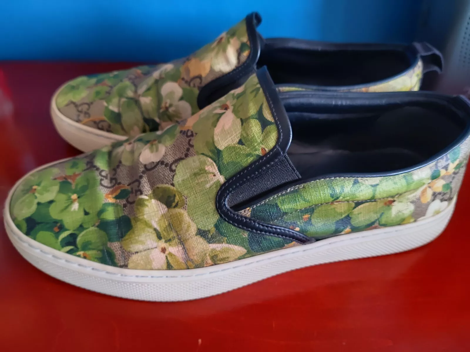 Baskets à enfiler homme Gucci Supreme toile verte imprimé fleurs taille 9 
