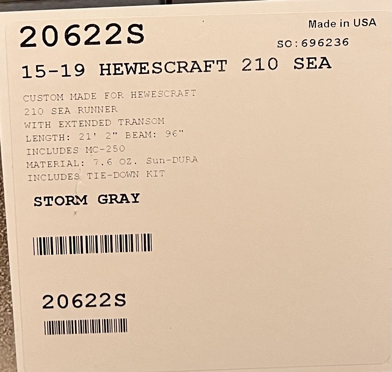 1519 Hewescraft 210 Sea Deck Console Boat Cover Carver 20622S Storm Gray eBay