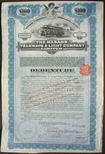 Brazil Manaos Tramways & Light Company 100 £ Primera obligación 5% 1909 + cupones