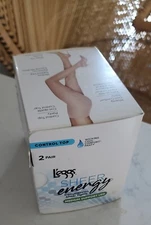 2 Pair Leggs Sheer Energy Compression Tights Med Support Off Black SZ B Wicking