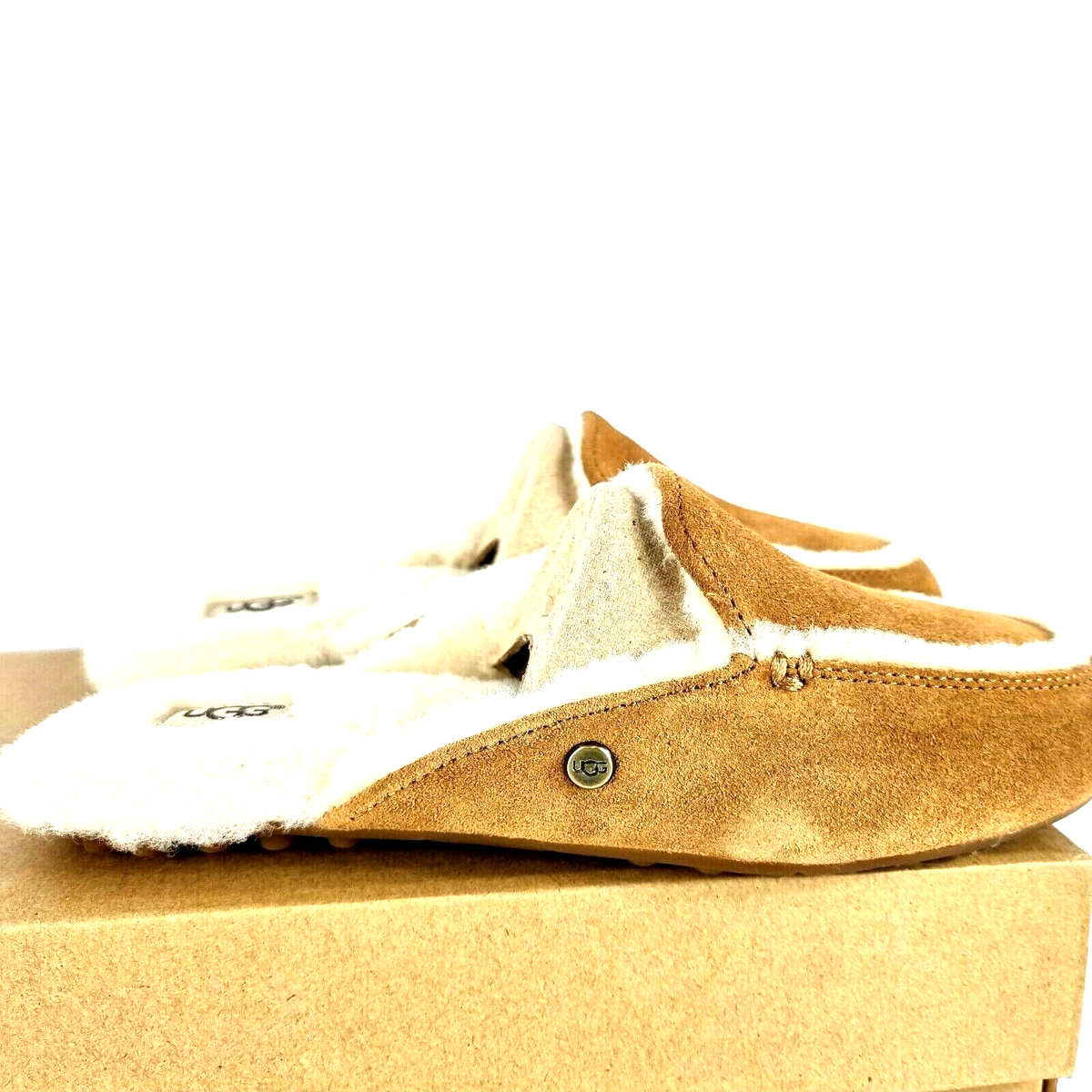 UGG Lane Suede Sheepskin Slippers Womens Size Slip On Chestnut