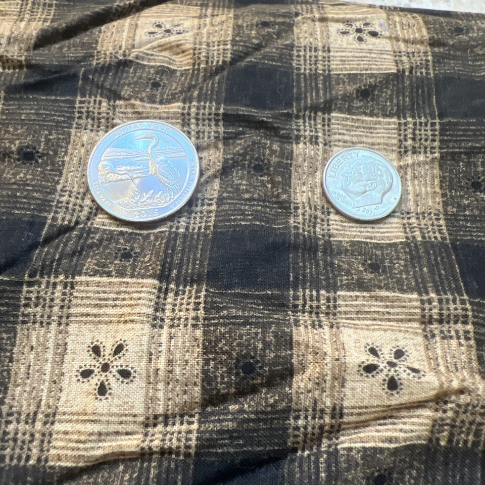 Kaye England Fabric 1  7/8 Yd  for Benartex Stripe Plaid Tan Brown Black Cottage - Image 2 of 4