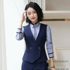 Women Formal Work Dress Suit Vest Waistcoats Sleeveless Cafe Waitress Gilet