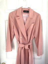 Vtg Wolf Wiles Featherlite 100% Merino Wool Pink Button Up Belted Long Sz M Usa