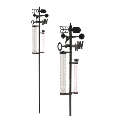 Wetterstation Regenmesser Windmesser Thermometer Eisen Barometer Garten H150cm Ebay