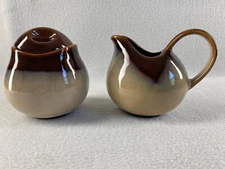 Sango Nova Brown Sugar Bowl With Lid and Creamer Set Stoneware