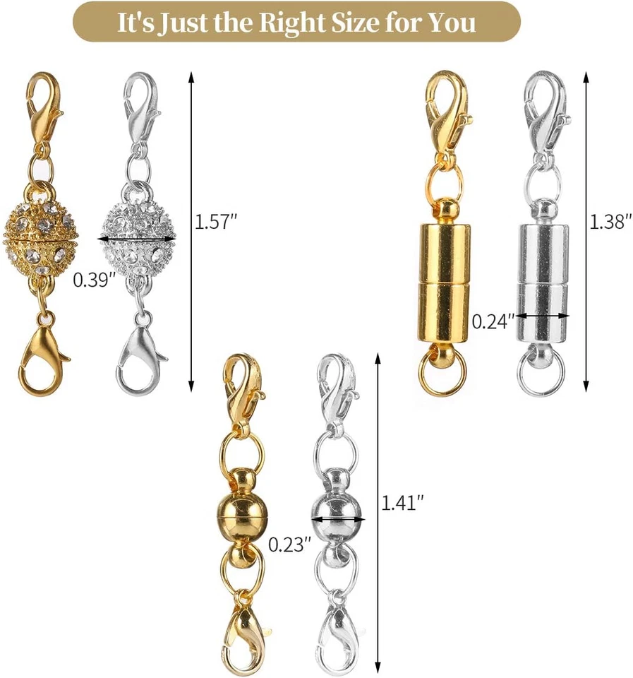 16 Pcs Magnetic Lobster Clasps for Jewelry Necklace Bracelet, Rhinestone Ball an - Image 2 of 4