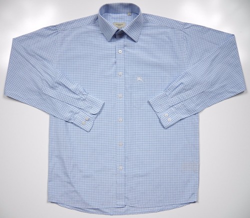 burberry london mens medium dress sport shirt blue white check