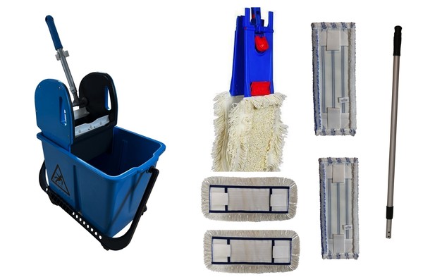 Cleansv® Wischset Blau Laschenmop 40 Cm, Reinigungswagen 1 X 20 Liter Eimer (Tei-image