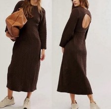 Free People Midi Sweater Dress Gabby Seamless Brown Stretchy Classic SZ. M /L
