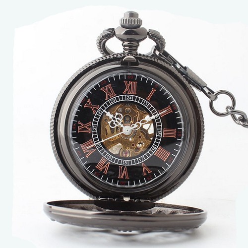 Vintage Mechanical Skeleton Steampunk Automatic Pocket Watch Roman Numerals Dial - Picture 2 of 5