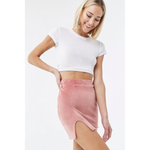 FOREVER 21 Faux Suede High Waist Mini Skirt Size S Short Blush Pink Velour