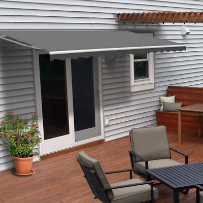 ALEKO Motorized Retractable Home Patio Deck Awning 8 x 6.5 ft Solid Grey Color