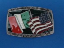 NEW OLD STOCK IRELAND USA FLAG PEWTER STYLE METAL BELT BUCKLE MADE IN USA 148