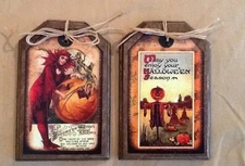5 WOODEN Handcrafted Halloween Hang Tags,Ornaments,Bowl Fillers,Ornies SETud