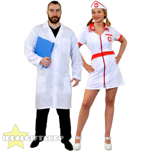 COUPLES DOCTOR AND NURSE FANCY DRESS COSTUMES HOSPITAL UNIFORM MEDICAL HALLOWEEN - Picture 1 of 8