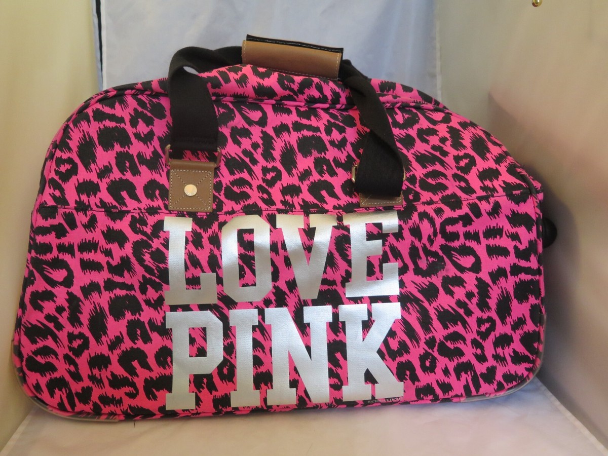 Victoria's Secret Love Pink Leopard Rolling Duffle Bag Suitcase | eBay