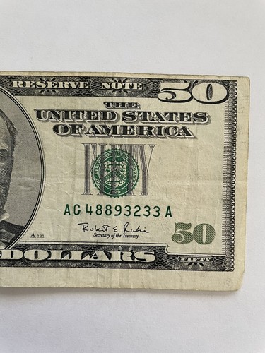 1996 RARE $50 Fifty Dollar Bill Federal Reserve Error Miscut Misaligned - Picture 5 of 5