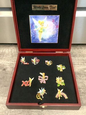 Disney Winks From Tink Pin Set With Wooden Case Bradford Exchange Tinkerbell