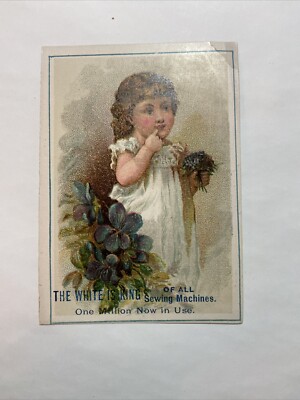 VICTORIAN TRADE CARD THE WHITE IS KING  SEEING MACHINE 1880s A86