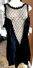 Vintage Pauline  s Crousseau Babydoll Nightgown Lace Mesh Black NWTS L mba