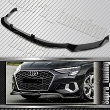 Front Bumper Spoiler Lip For 2022-2024 Audi A3 / A3 Quattro Sedan(Painted Black)