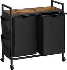 Double Laundry Hamper with Lid, Rolling Basket Organizer with Wheels, Iron-Made