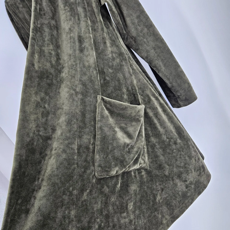 Alembika Cardigan Sweater Olive Green Velvet Velour Open Front Longline Size 1 - Image 3 of 4