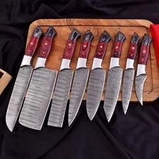 8 Pieces Handmade Forged Damascus Steel Chef Knives Kitchen Knife