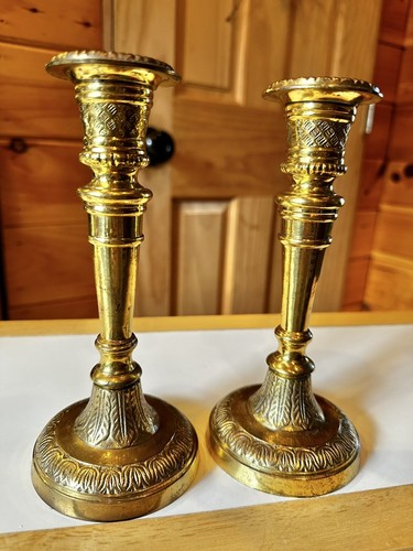 Vintage Nora Fenton Solid Brass Candlesticks 7.25” Master Artisans India Ornate - Picture 2 of 7
