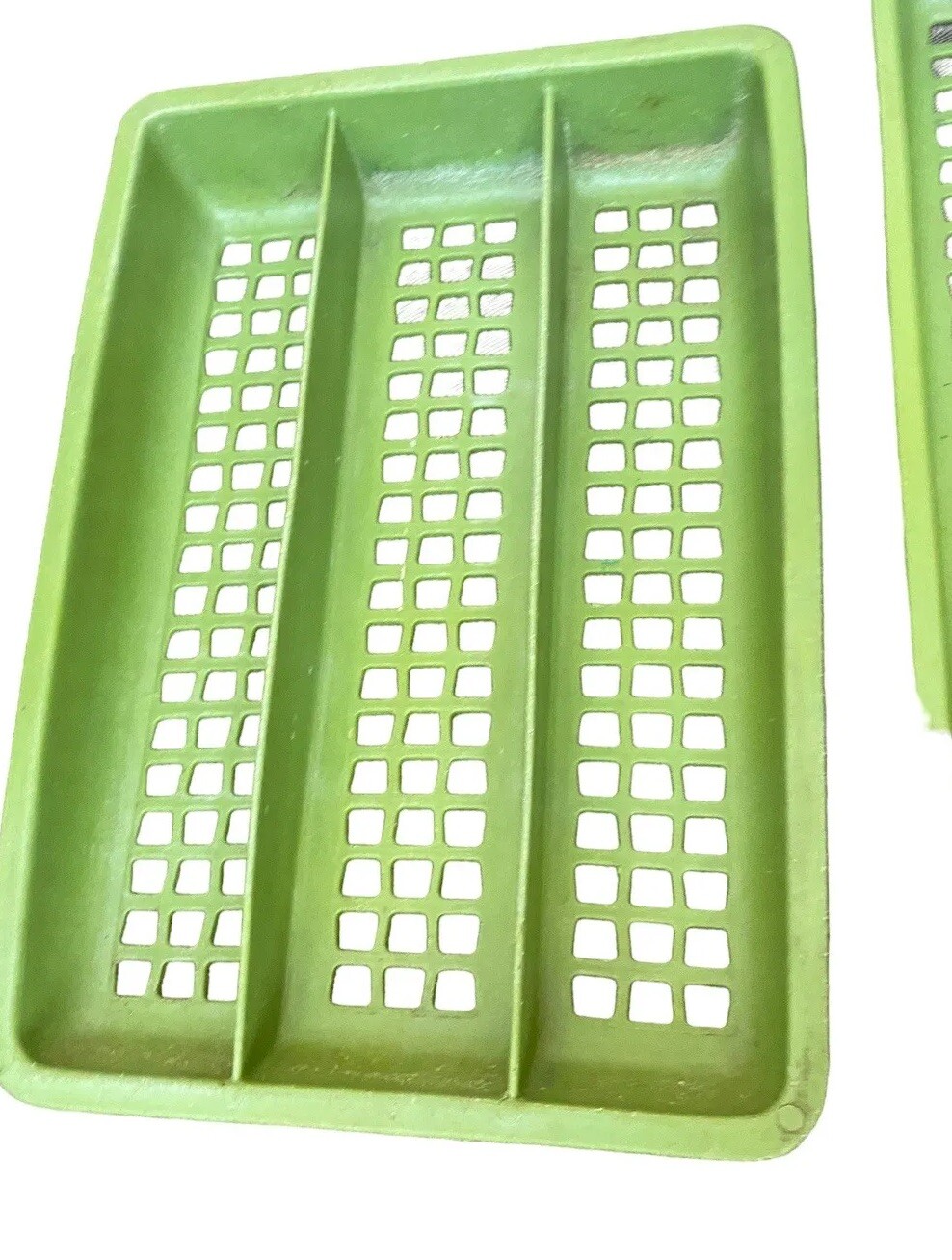 vtg DEKA plastics avocado green silverware caddy organizer tray set