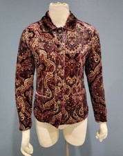 CHICO'S silk velvet maroon gold button down sequin jacket blazer Size S